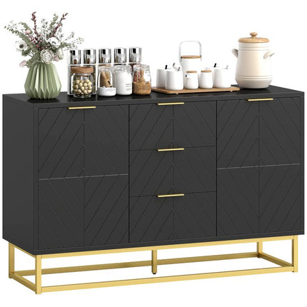 Hide Clutter in Style – Black Sideboard with 3 Drawers & Shelves