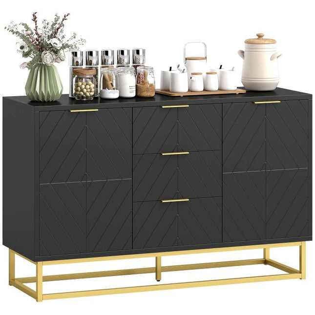 Hide Clutter in Style – Black Sideboard with 3 Drawers & Shelves