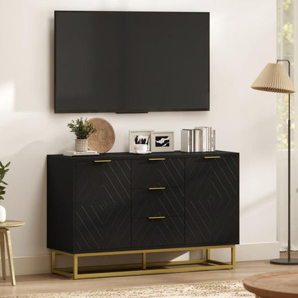 Hide Clutter in Style – Black Sideboard with 3 Drawers & Shelves
