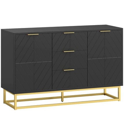 Hide Clutter in Style – Black Sideboard with 3 Drawers & Shelves
