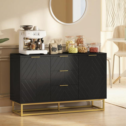 Hide Clutter in Style – Black Sideboard with 3 Drawers & Shelves