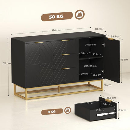 Hide Clutter in Style – Black Sideboard with 3 Drawers & Shelves