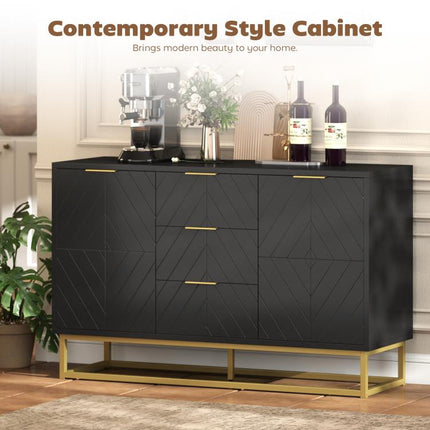 Hide Clutter in Style – Black Sideboard with 3 Drawers & Shelves