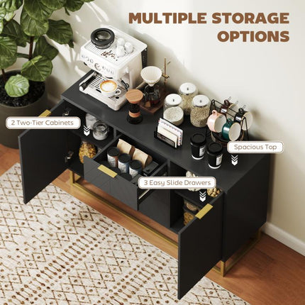 Hide Clutter in Style – Black Sideboard with 3 Drawers & Shelves