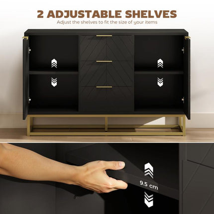 Hide Clutter in Style – Black Sideboard with 3 Drawers & Shelves