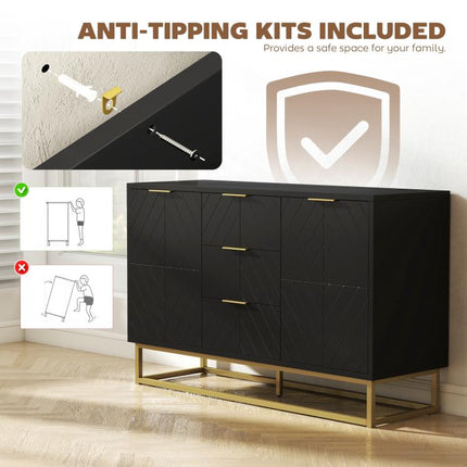 Hide Clutter in Style – Black Sideboard with 3 Drawers & Shelves