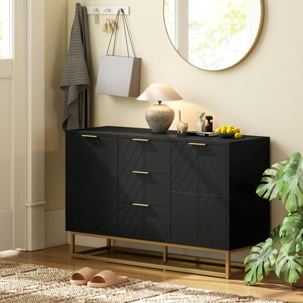 Hide Clutter in Style – Black Sideboard with 3 Drawers & Shelves