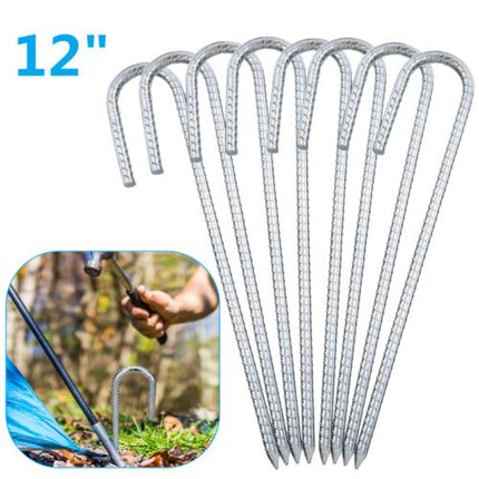 8PCS Heavy Duty Trampoline Anchors J Shaped Steel Ground Pegs 30cm Tent Stakes