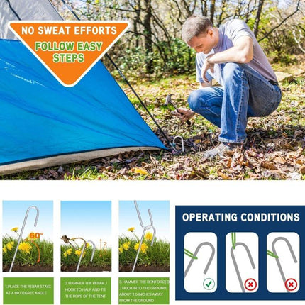 8PCS Heavy Duty Trampoline Anchors J Shaped Steel Ground Pegs 30cm Tent Stakes