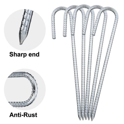 8PCS Heavy Duty Trampoline Anchors J Shaped Steel Ground Pegs 30cm Tent Stakes