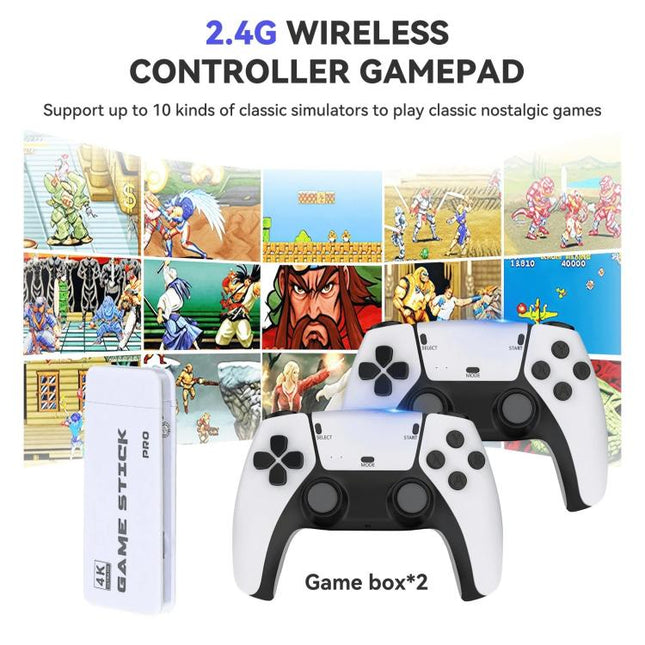 Retro Video Games Console Stick 4K Pro 64GB 2k+ Games Wireless Controllers 2.4G