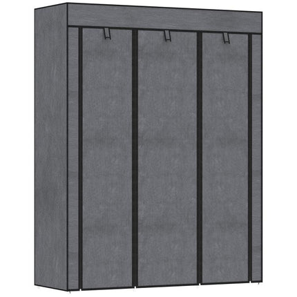 Fabric Wardrobe, with Rails and Shelves - Dark Grey