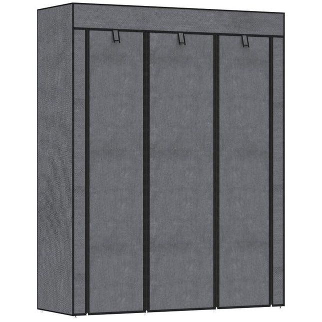 Fabric Wardrobe, with Rails and Shelves - Dark Grey