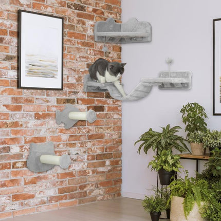 4-Piece Cat Wall Shelves with Steps, Ladder, Jumping Platforms, Light Grey