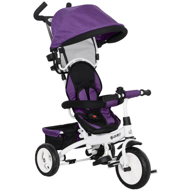6 in 1 Trike Push Bike Canopy Safety Belt Storage Footrest Brake for 1-5 Years, Purple