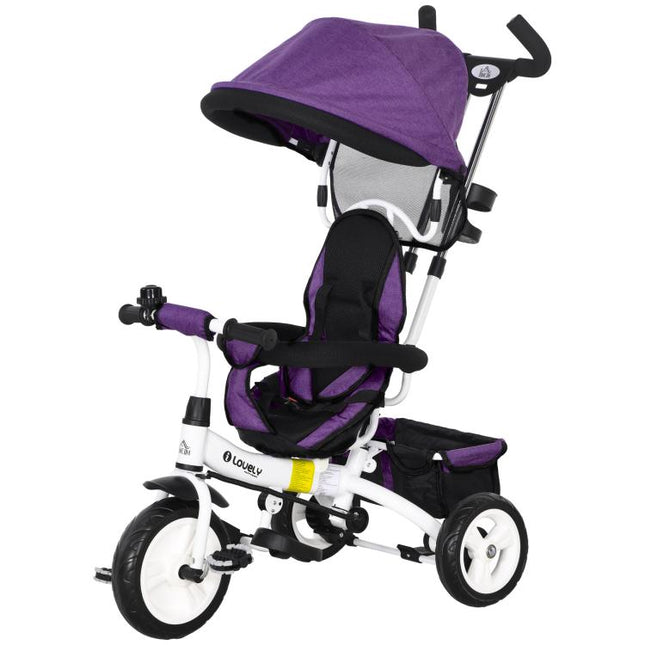 6 in 1 Trike Push Bike Canopy Safety Belt Storage Footrest Brake for 1-5 Years, Purple