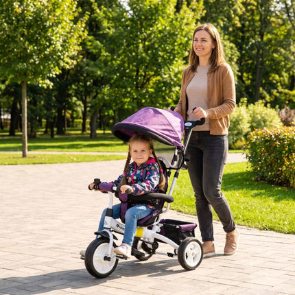 6 in 1 Trike Push Bike Canopy Safety Belt Storage Footrest Brake for 1-5 Years, Purple