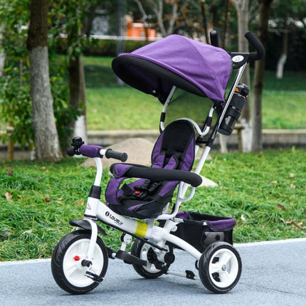 6 in 1 Trike Push Bike Canopy Safety Belt Storage Footrest Brake for 1-5 Years, Purple