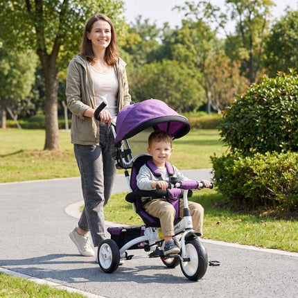 6 in 1 Trike Push Bike Canopy Safety Belt Storage Footrest Brake for 1-5 Years, Purple