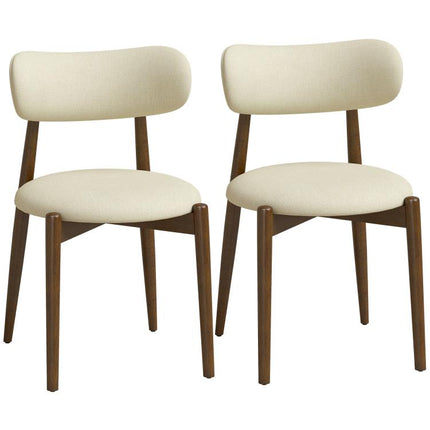 Dining Chairs Chenille Upholstered Kitchen Chairs Curved Backrest Rubberwood Legs Beige