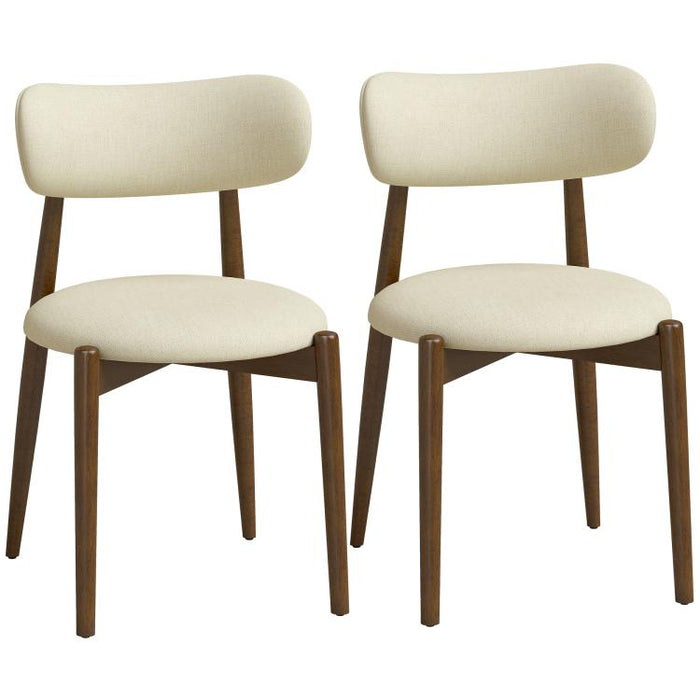 Dining Chairs Chenille Upholstered Kitchen Chairs Curved Backrest Rubberwood Legs Beige