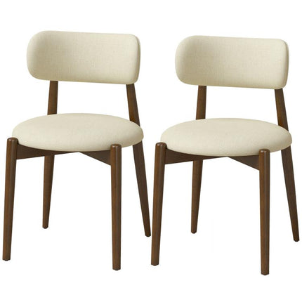 Dining Chairs Chenille Upholstered Kitchen Chairs Curved Backrest Rubberwood Legs Beige