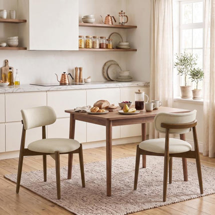 Dining Chairs Chenille Upholstered Kitchen Chairs Curved Backrest Rubberwood Legs Beige