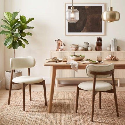 Dining Chairs Chenille Upholstered Kitchen Chairs Curved Backrest Rubberwood Legs Beige