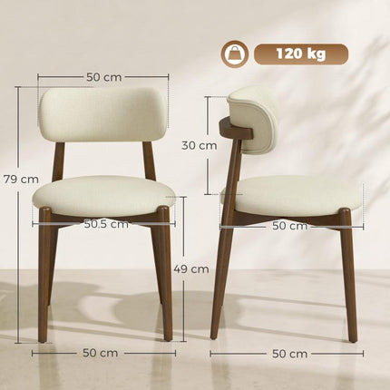 Dining Chairs Chenille Upholstered Kitchen Chairs Curved Backrest Rubberwood Legs Beige