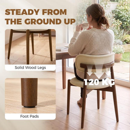 Dining Chairs Chenille Upholstered Kitchen Chairs Curved Backrest Rubberwood Legs Beige