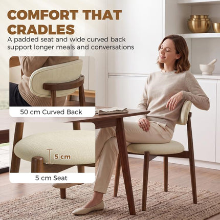 Dining Chairs Chenille Upholstered Kitchen Chairs Curved Backrest Rubberwood Legs Beige