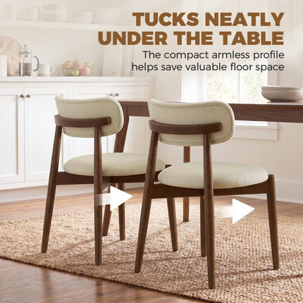 Dining Chairs Chenille Upholstered Kitchen Chairs Curved Backrest Rubberwood Legs Beige