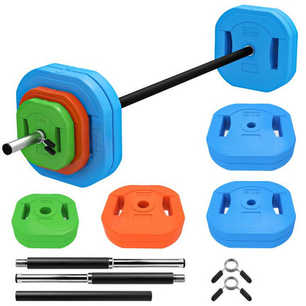 30 kg Adjustable Barbell Weights Set, Barbell Bar with Weight Plates, Non-slip Handle, Multicolour
