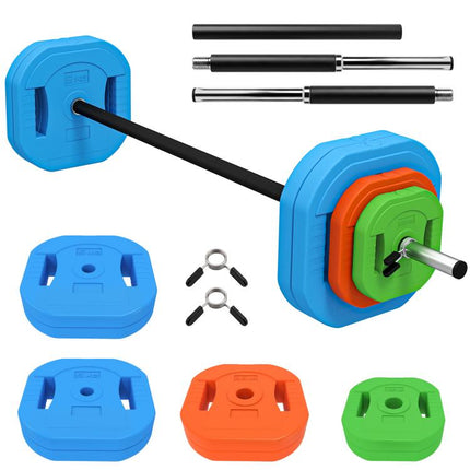 30 kg Adjustable Barbell Weights Set, Barbell Bar with Weight Plates, Non-slip Handle, Multicolour