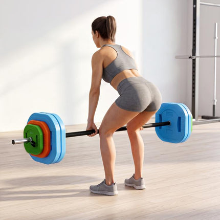 30 kg Adjustable Barbell Weights Set, Barbell Bar with Weight Plates, Non-slip Handle, Multicolour