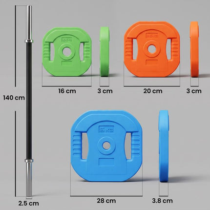 30 kg Adjustable Barbell Weights Set, Barbell Bar with Weight Plates, Non-slip Handle, Multicolour