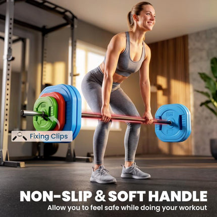 30 kg Adjustable Barbell Weights Set, Barbell Bar with Weight Plates, Non-slip Handle, Multicolour