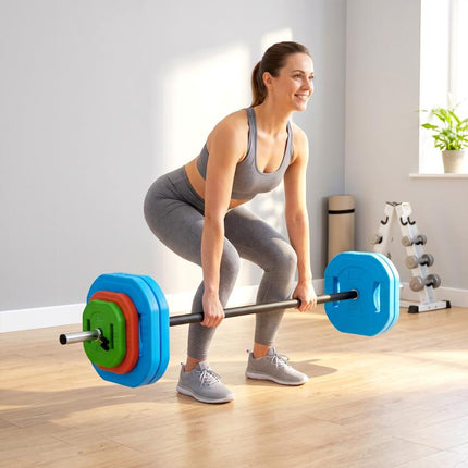 30 kg Adjustable Barbell Weights Set, Barbell Bar with Weight Plates, Non-slip Handle, Multicolour