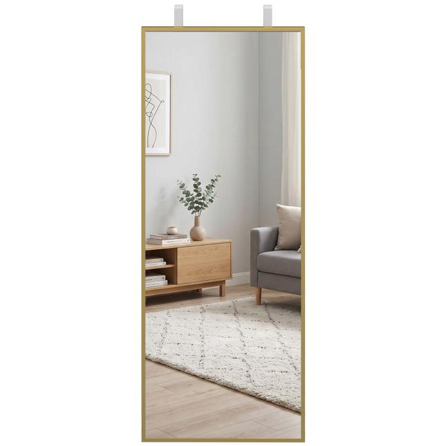 40 x 110 cm Full Length Wall Mirror, Rectangular Mirror with Adjustable Hooks, Over the Door or Wall Mounted, Gold Tone
