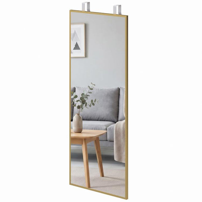 40 x 110 cm Full Length Wall Mirror, Rectangular Mirror with Adjustable Hooks, Over the Door or Wall Mounted, Gold Tone