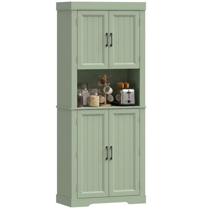 183 cm Tall Kitchen Cupboard, Kitchen Cabinet with Open Countertop, Door Racks and Adjustable Shelves, Sage Green