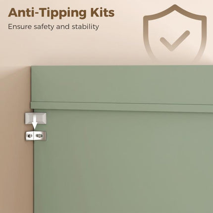 183 cm Tall Kitchen Cupboard, Kitchen Cabinet with Open Countertop, Door Racks and Adjustable Shelves, Sage Green