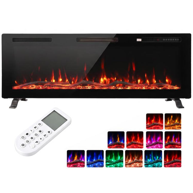 3 in 1 Slim Electric Heater Wall Mounted Recessed Freestanding 12 Flame Colours