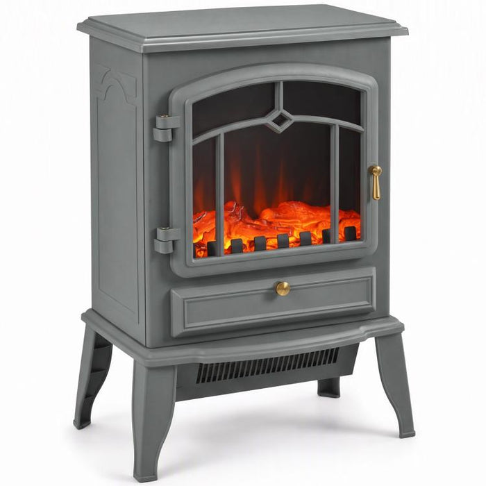 Electric Fireplace Stove Heater 1000W/2000W LED Flame Effect Thermostat Grey