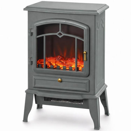 Electric Fireplace Stove Heater 1000W/2000W LED Flame Effect Thermostat Grey
