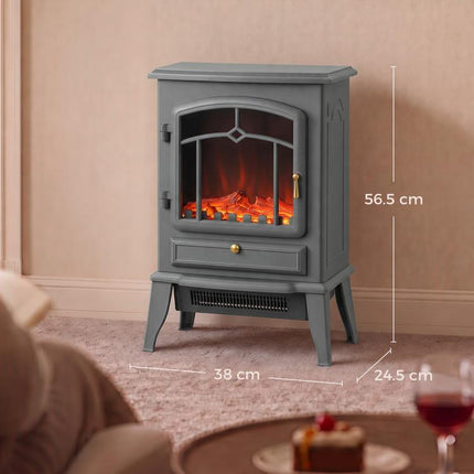 Electric Fireplace Stove Heater 1000W/2000W LED Flame Effect Thermostat Grey