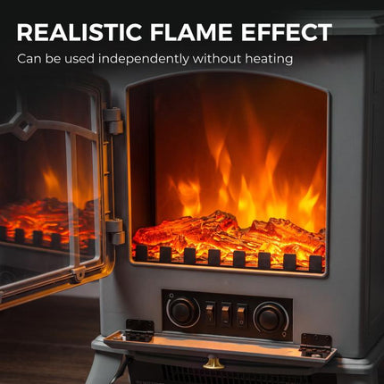 Electric Fireplace Stove Heater 1000W/2000W LED Flame Effect Thermostat Grey