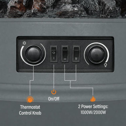 Electric Fireplace Stove Heater 1000W/2000W LED Flame Effect Thermostat Grey