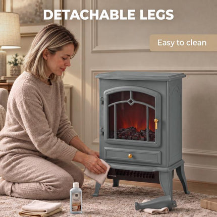 Electric Fireplace Stove Heater 1000W/2000W LED Flame Effect Thermostat Grey