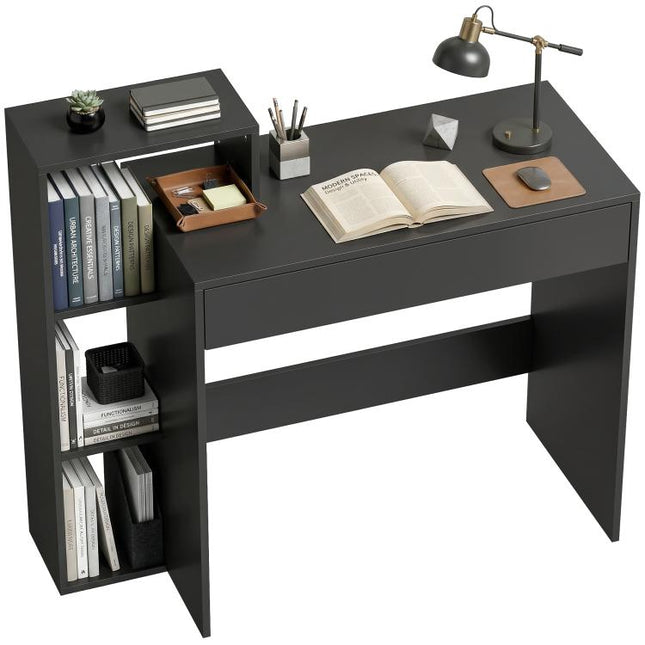 Desk with Storage, Computer Desk with 3 Open Shelves and Drawer, Workstation, Computer Table, Black
